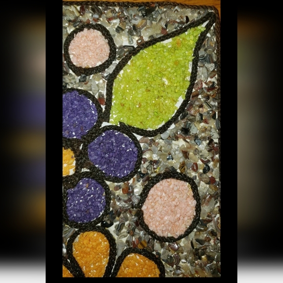 Vintage Mid-Century Gravel Art/Pebble ArtPsychedelic Flowers - Picture 5 of 9